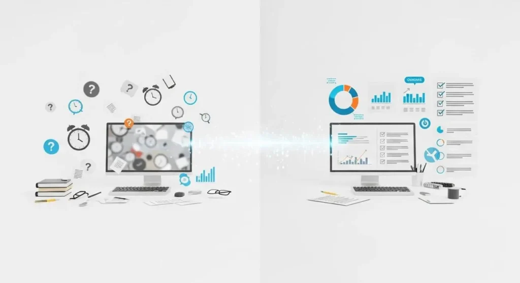 مقارنة بين فوضى التحليل الوظيفي التقليدي والدقة المتناهية باستخدام أدوات بيك تايم الذكية.