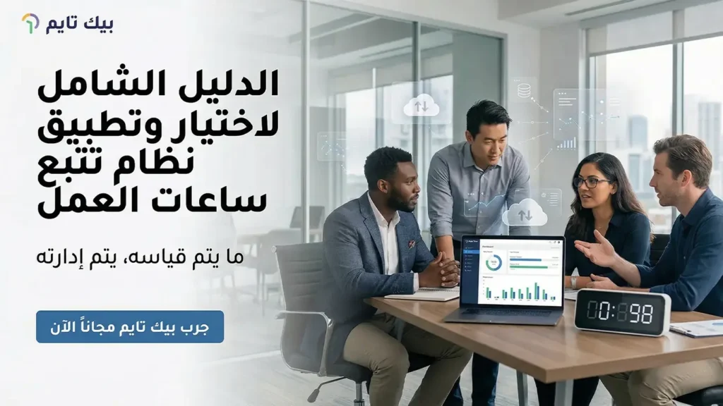 فريق عمل يحلل إنتاجية الموظفين عبر نظام تتبع ساعات العمل بيك تايم من خلال لوحة بيانات ذكية لتحسين أداء الشركة.