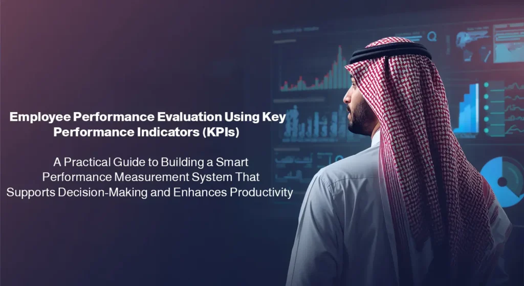 Employee performance measurement guide using KPIs to enhance productivity and decision-making shown on a digital dashboard.
