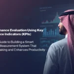Employee performance measurement guide using KPIs to enhance productivity and decision-making shown on a digital dashboard.