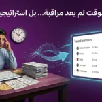 رسم يوضح تتبع الوقت للفريق كاستراتيجية نمو، يظهر الفرق بين العمل الورقي التقليدي ولوحة بيانات رقمية ذكية لتنظيم الساعات.