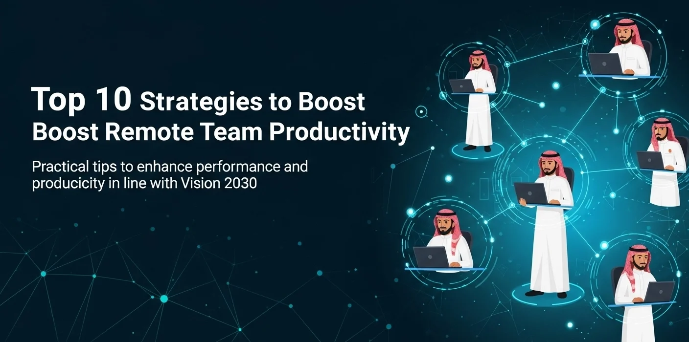 Image of a presentation slide titled "Top 10 Strategies to Boost Remote Team Productivity," aligning performance with Vision 2030.